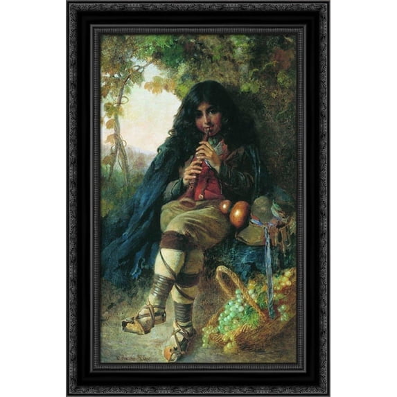 Italian Boy 19x24 Black Ornate Wood Framed Canvas Art by Makovsky, Konstantin