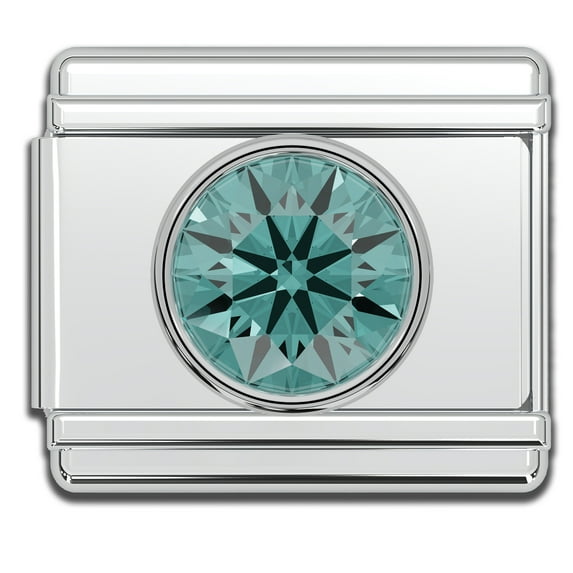 Italian Bracelet Birthstone Charms, 9mm Gold Stainless Steel Birth Stone Charm Link (March - Aquamarine)