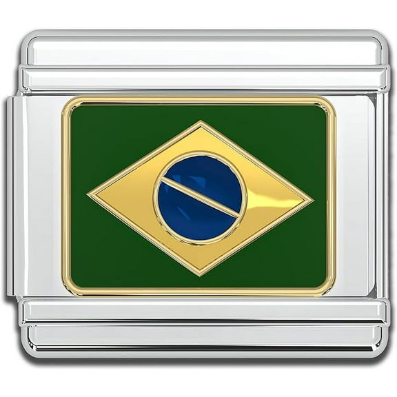Italian Bracelet Charms, 9mm Stainless Steel Flag Charm Link (Brazilian Flag)