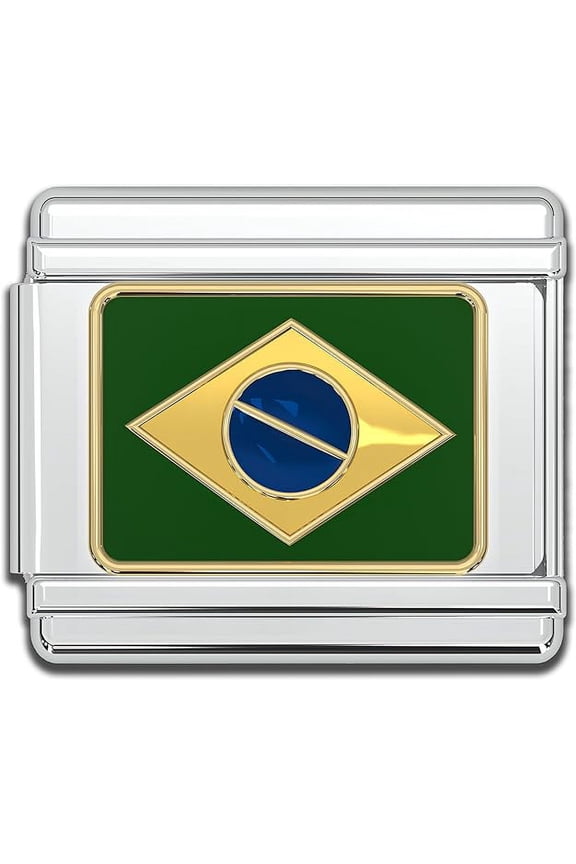 Italian Bracelet Charms, 9mm Stainless Steel Flag Charm Link (Brazilian Flag)