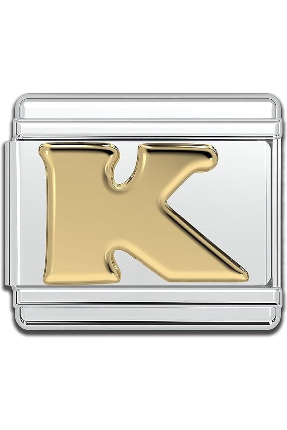 Italian Bracelet Letter Charms, 9mm Gold Stainless Steel Letter Initial Charm Link (K)