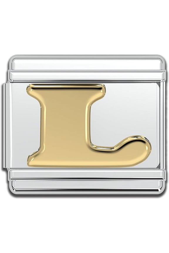 Italian Bracelet Letter Charms, 9mm Gold Stainless Steel Letter Initial Charm Link (L)