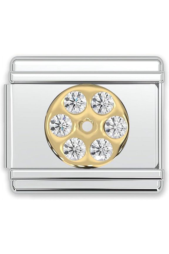 Italian Bracelet Letter Charms, 9mm Rhinestone Stainless Steel Gold Letter Initial Charm Link (O)