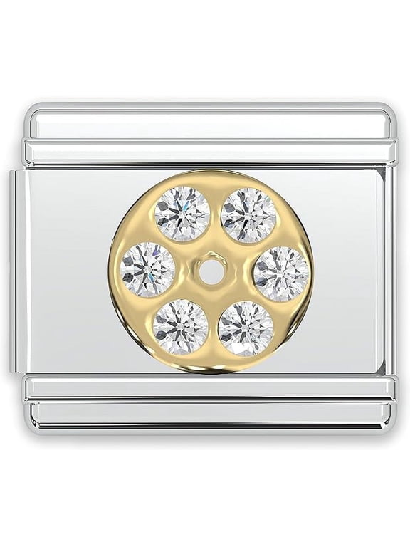 Italian Bracelet Letter Charms, 9mm Rhinestone Stainless Steel Gold Letter Initial Charm Link (O)