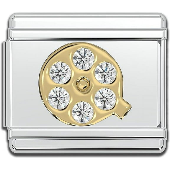 Italian Bracelet Letter Charms, 9mm Rhinestone Stainless Steel Gold Letter Initial Charm Link (Q)