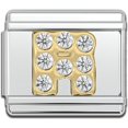 thumbnail image 1 of Italian Bracelet Letter Charms, 9mm Rhinestone Stainless Steel Gold Letter Initial Charm Link (R), 1 of 1