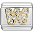 thumbnail image 1 of Italian Bracelet Letter Charms, 9mm Rhinestone Stainless Steel Gold Letter Initial Charm Link (W), 1 of 1