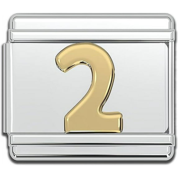 Italian Bracelet Number Charms, 9mm Gold Number Stainless Steel Charm Link (2)