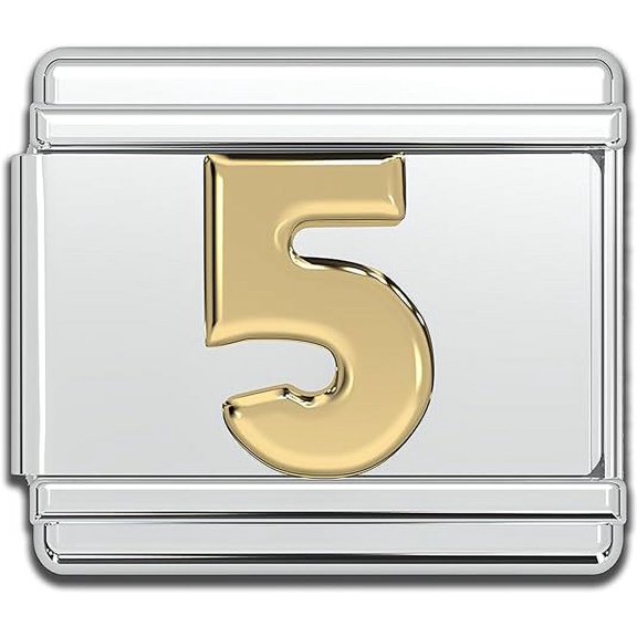 Italian Bracelet Number Charms, 9mm Gold Number Stainless Steel Charm Link (5)