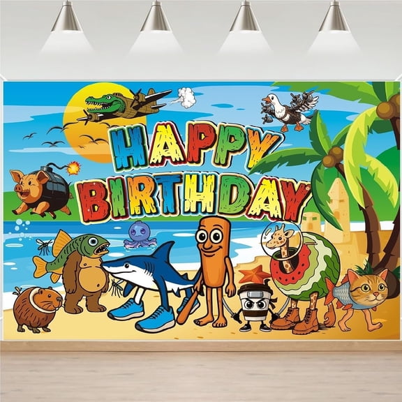 Italian Brainrot Birthday Backdrop Banner, Cartoon Animal Happy Birthday Party Background Decoration for Kids Photo Booth (60 x 40 Inch)