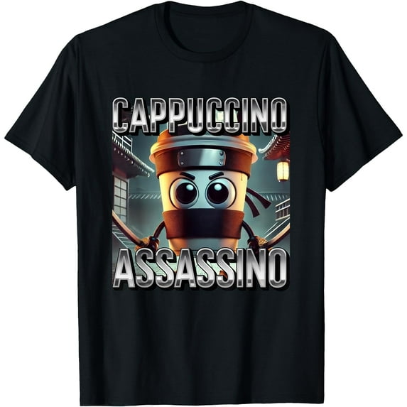 Italian Brainrot Cappuccino Assassino Coffee Lovers Softstyle Unisex T-Shirt,Black Color,Size L