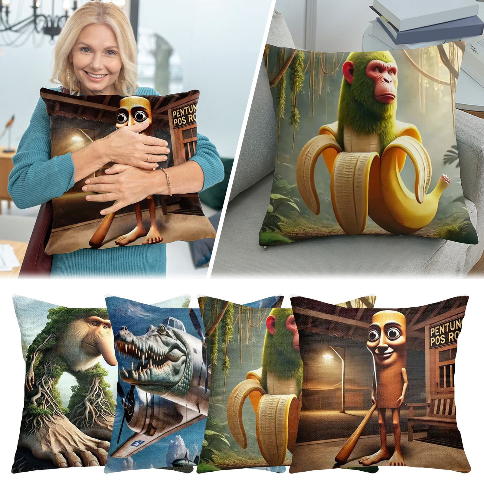 Italian Brainrot Decorative Throw Plush Pillow 18x18 inches for Living ...