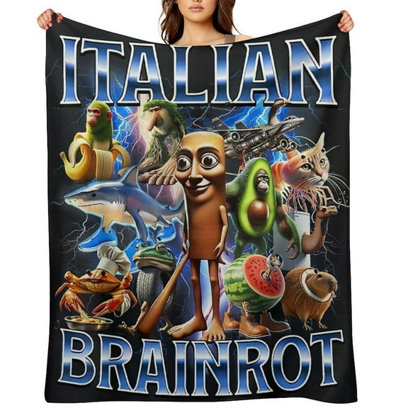 Italian Brainrot Design Flannel Blanket - Soft Lightweight All-Season Throws,Machine Washable for Sofa Bed Travel Camping Home Decor or Christmas Gift