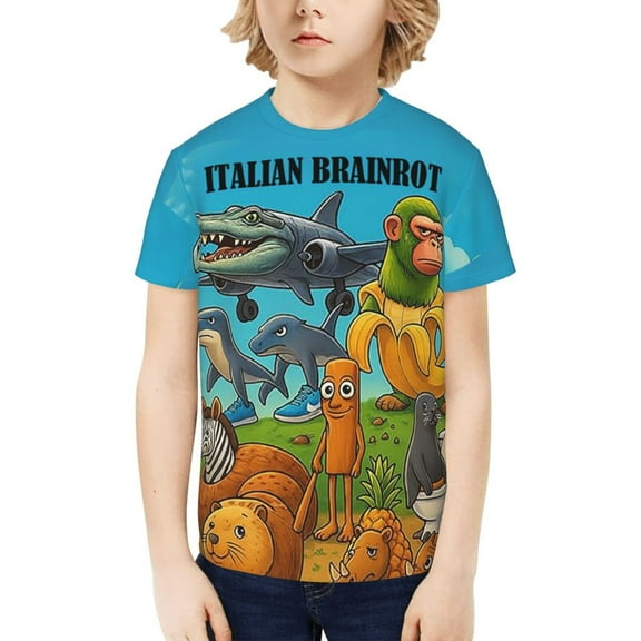 Italian Brainrot Kids T-Shirt 3d Printed Graphic T-Shirts Boys And Girls Short Sleeve Shirts For Youth Kids X-Small