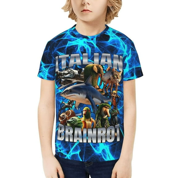 Italian Brainrot Kids T-Shirt 3d Printed Graphic T-Shirts Boys And Girls Short Sleeve Shirts For Youth Kids X-Small