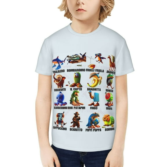 Italian Brainrot Kids T-Shirt 3d Printed Graphic T-Shirts Boys And Girls Short Sleeve Shirts For Youth Kids X-Small