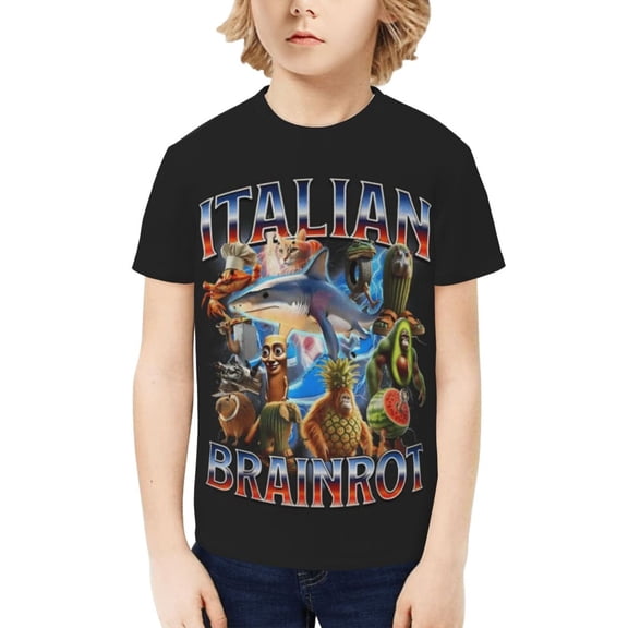 Italian Brainrot Kids T-Shirt 3d Printed Graphic T-Shirts Boys And Girls Short Sleeve Shirts For Youth Kids X-Small