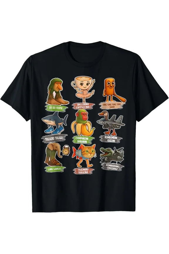 Italian Brainrot Meme Funny Animals Humor Graphic Apparel Unisex T-Shirt ,up to size 5XL