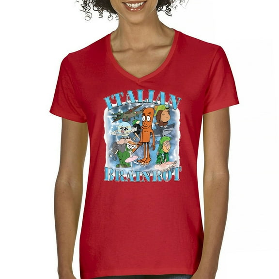 Italian Brainrot Meme Women's V-Neck T-shirt Funny Gen Z Alpha Internet Meme Vibe