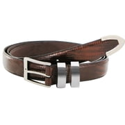Italian Brown Lizard Texture Genuine Leather Belt with Silver Accents