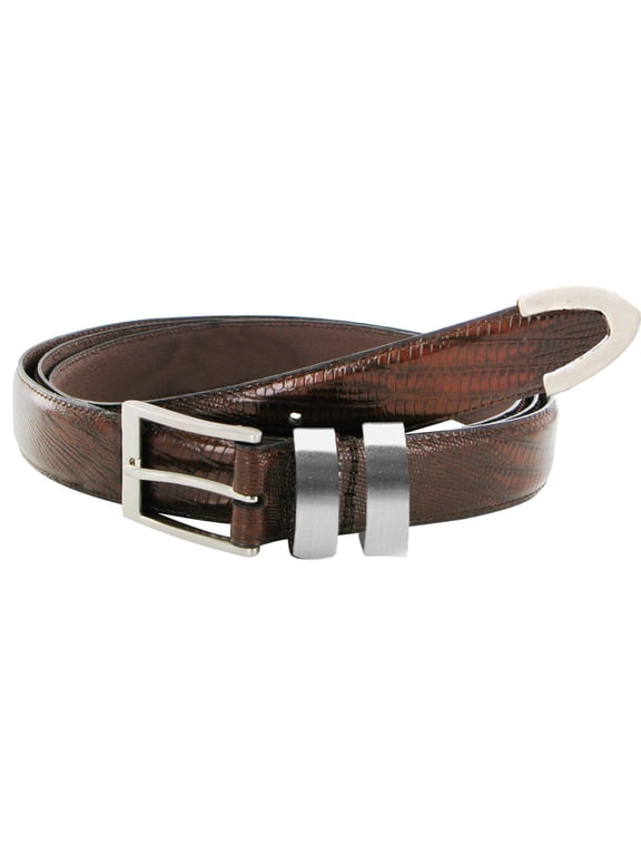 Italian Brown Lizard Texture Leather Belt w/ Silver Accents (Size 58/60)