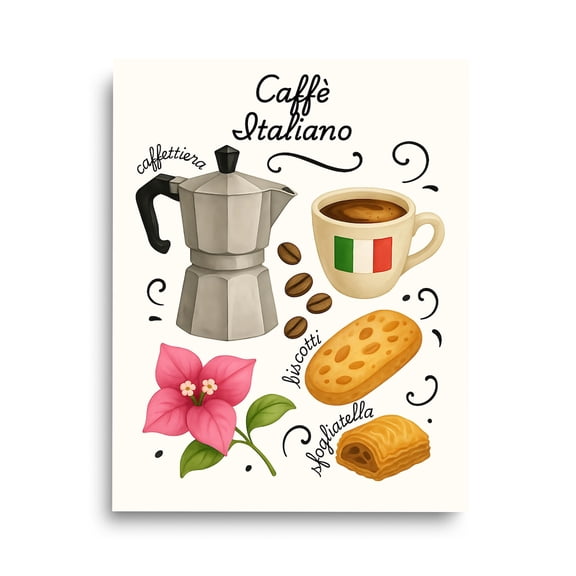 Italian Cafe Print, Biscotti Espresso Kitchen Wall Art, Italy Coffee Decor, Caffe Italiano Poster, Florence Rome Travel , Italian Art Home Decor #3639, Unframed Poster Size 12x18