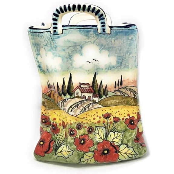 - Italian Ceramic Art Pottery Bag Planter Flowerpot Hand Painted Decorated Poppies Landscape Made in ITALY Tuscan$$Home Decor, Kitchen, & Other