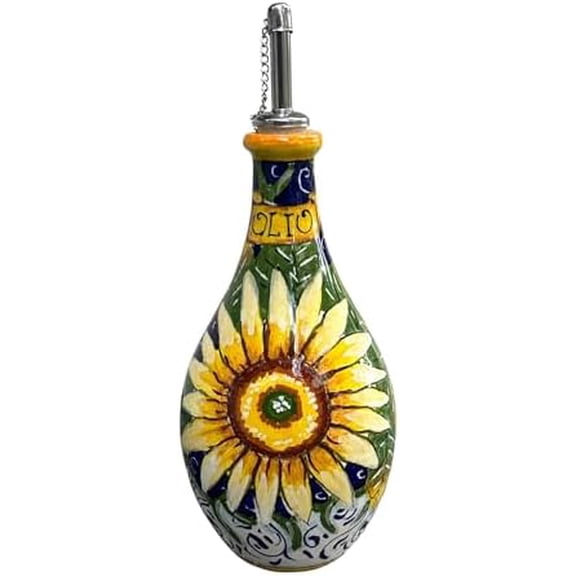 - Italian Ceramic Art Pottery Oil Cruet Bottle Decorated Sunflower Hand Painted Made in Italy Tuscan$$Home Decor, Kitchen, & Other