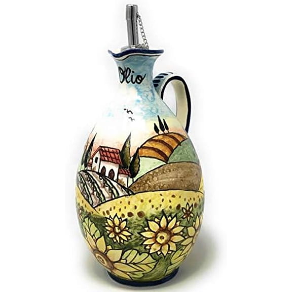 - Italian Ceramic Art Pottery Oil Cruet Bottle Hand Painted Decorated Landscape Sunflower Made in Italy Tuscan$$Home Decor, Kitchen, & Other