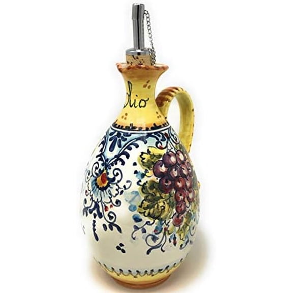 Italian Ceramic Art Pottery Oil Cruet Dispenser Decorated Montalcino Hand Painted Made in Italy Tuscan$$Home Decor, Kitchen, & Other