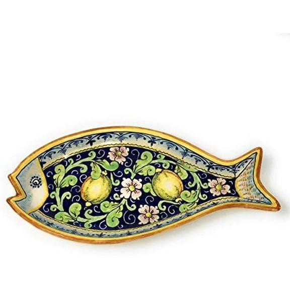 - Italian Ceramic Art Serving Tray Fish Plate Appetizer Pottery Hand Painted Decorated Lemons Made in Italy Tuscan$$Home Decor, Kitchen, & Other