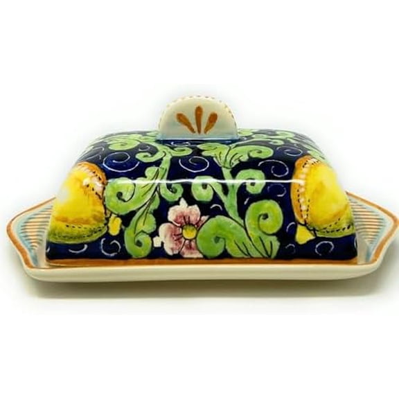 - Italian Ceramic Butter Dish Hand Painted Decorated Lemons Made in ITALY Tuscan Art Pottery$$Home Decor, Kitchen, & Other