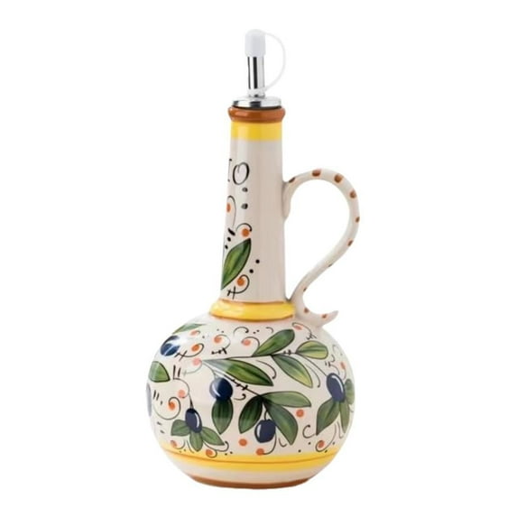 Italian * Ceramic Olive Oil Dispenser Bottle 23oz, Hand Painted Olive Oil Bottles for Kitchen, Decorative Stoneware Olive Oil Cruet with Stainless Steel Spout, Oil Dispenser Bottle for Kitchen