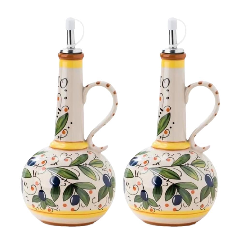 GUTE Ceramic Olive Oil Dispenser Bottle - 400ml, Handmade Pottery Cruet For Oil & Vinegar, Drip-Free Spout, Multicolor