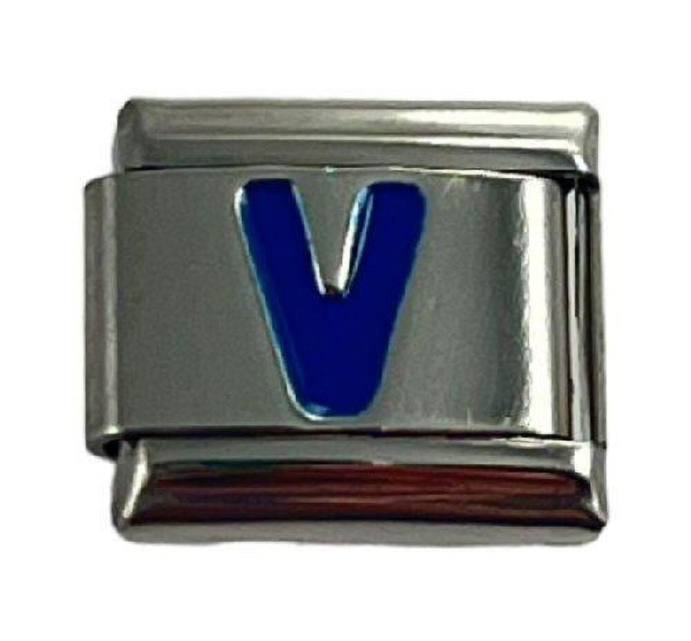 NONBRANDED Italian Charm Modular Link Blue Letter V 9mm