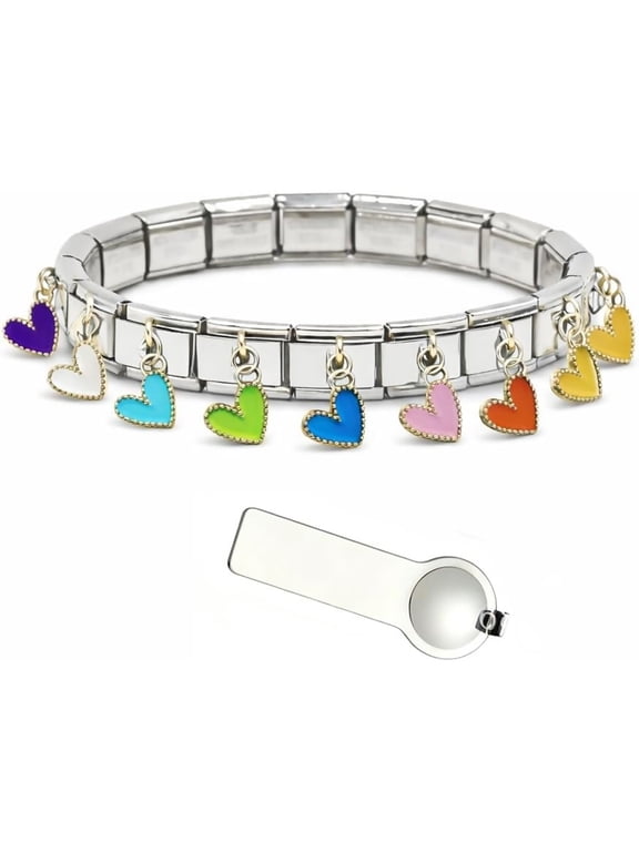 Italian Charms Bracelet Sets Flower Brascelet,18 of Charms and Opening Tools,9mm Italian Modular Charm Bracelet Link Handmade Silvery Flower Pattern(8 Random Pattern and 10 Blank Modules)