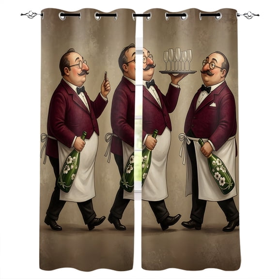 Italian Chefs Blackout Curtains for Bedroom/Living Room, Thermal Insulated Kitchen Curtains, Wine Bottles Gourmet Kitchen Vintage Grommet Darkening Window Treatment Drapes 27.5"x39"x2