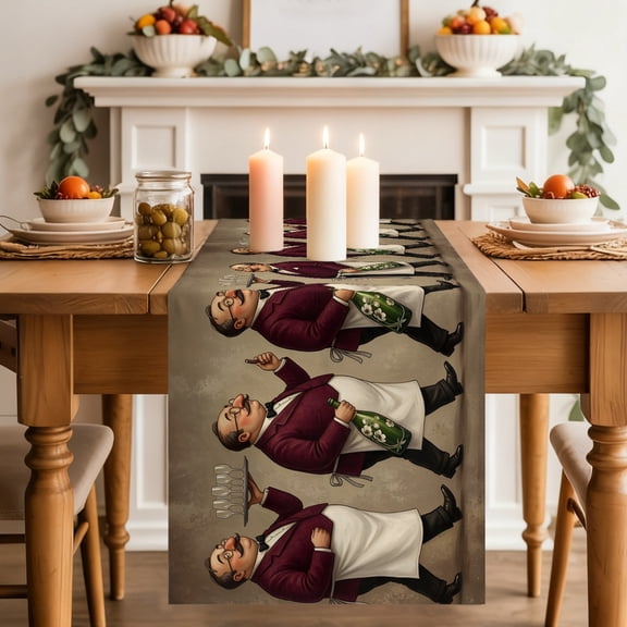 Italian Chefs Dining Table Runner, Art Wine Bottles Gourmet Kitchen Culinary Theme Washable Table Runners Kitchen Coffee Table Center Decor for Home Party Holiday Wedding 18 x 72 Inches