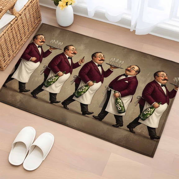 Italian Chefs Washable Area Rug 2 x 3 ft Art Wine Bottles Gourmet Kitchen Culinary Theme , Soft Non Slip Rugs Stain Repellent Indoor Felt Carpet for Living Dining Room Bedroom Home Office