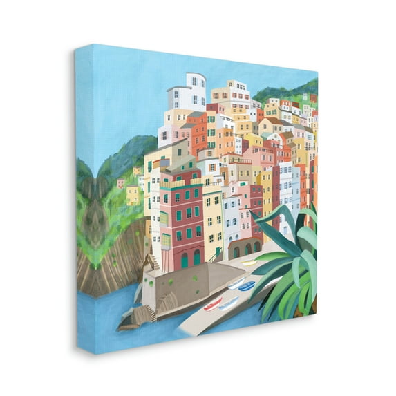 Italian City Port Seaside Urban Skyline Town & City Gallery-Wrapped Canvas Print Wall Art, 17x17