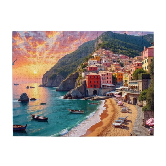 Italian Coastal Sunset 500Piece Adult Jigsaw Puzzle Challenging & Relaxing Puzzle For Adults, Vibrant Colors, Quality Pieces, Great Gift Idea, Home Decor.