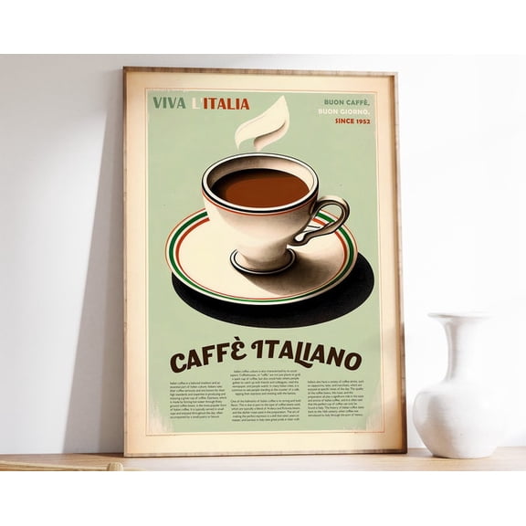 Italian Coffee Coffee Illustration Vintage Coffee Italian Travel Vintage Illustrations Wall Art Print, Unframed Paper Poster 8x10in