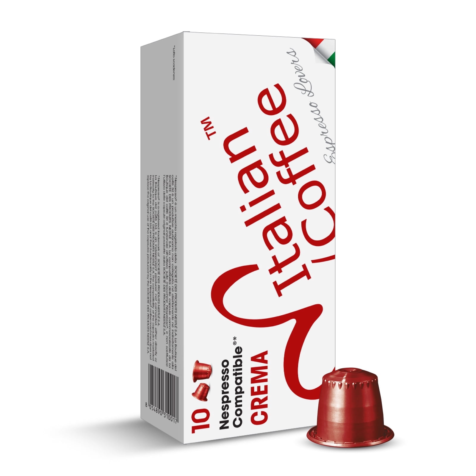 Italian Coffee Crema Espresso Medium Roast Nespresso Original Capsules, 100 Ct (10 Boxes of 10)