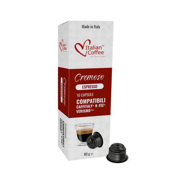 Italian Coffee Cremoso Espresso Medium Roast K-fee Capsules, 80 Ct (8 Boxes of 10)