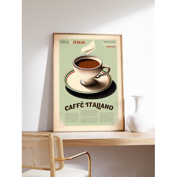 Italian Coffee Illustration Kitchen Decor Vintage Travel Artwork, Unframed Paper Poster 8x10in