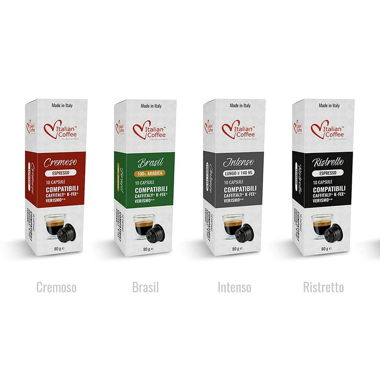 Italian Coffee capsules compatible with Verismo CBTL Caffitaly K fee systems Sampler 4 flavors 40 pods tot. No decaf