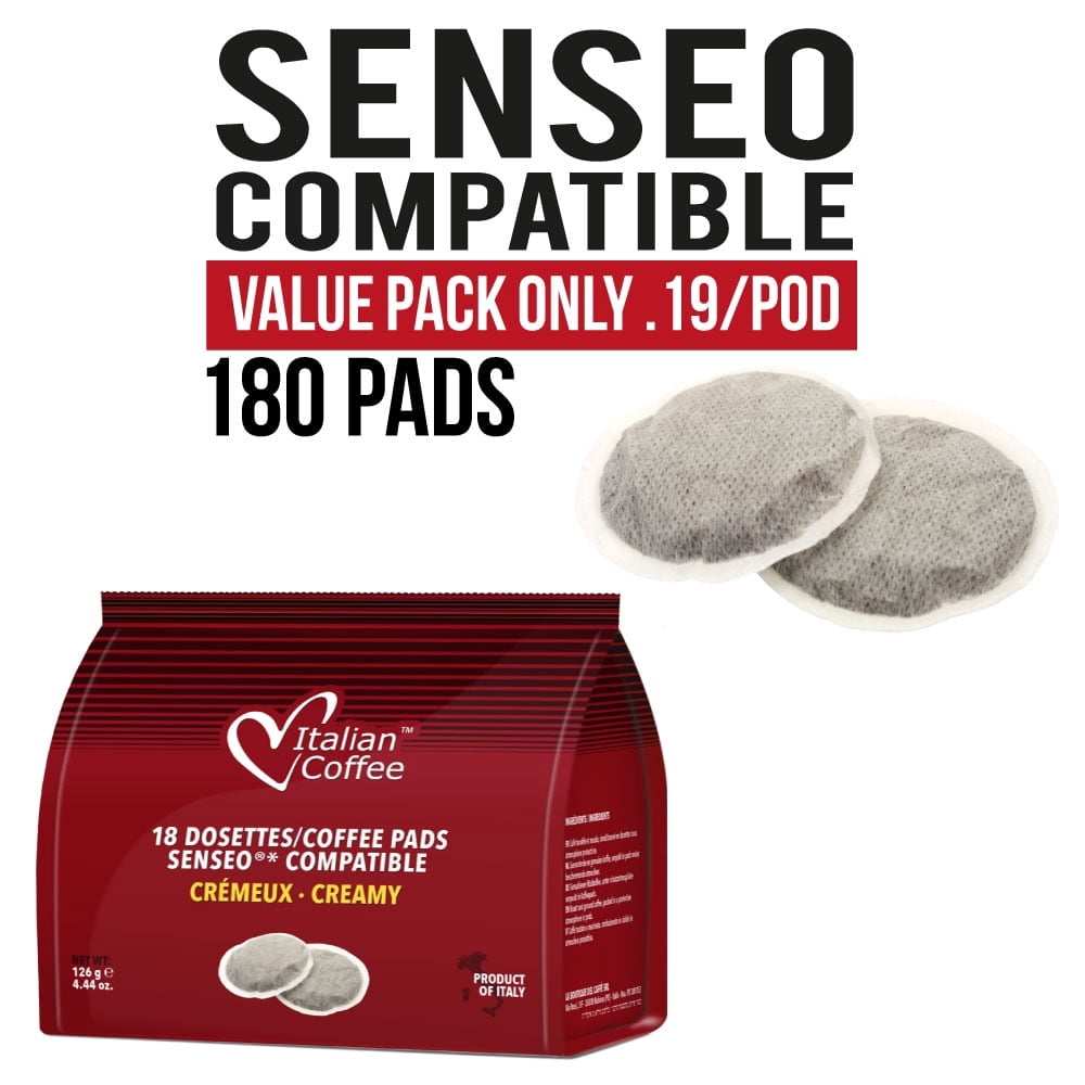 Italian Coffee pads compatible with Senseo pods Italian Coffee machines, Cremoso, 180 Pads