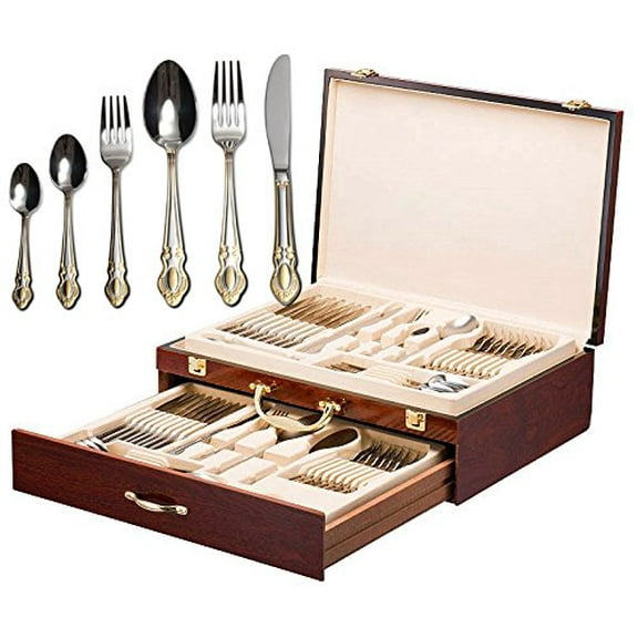 Italian Collection 'Monarch' 75-Pc Premium Flatware Set w/Wooden Storage Case