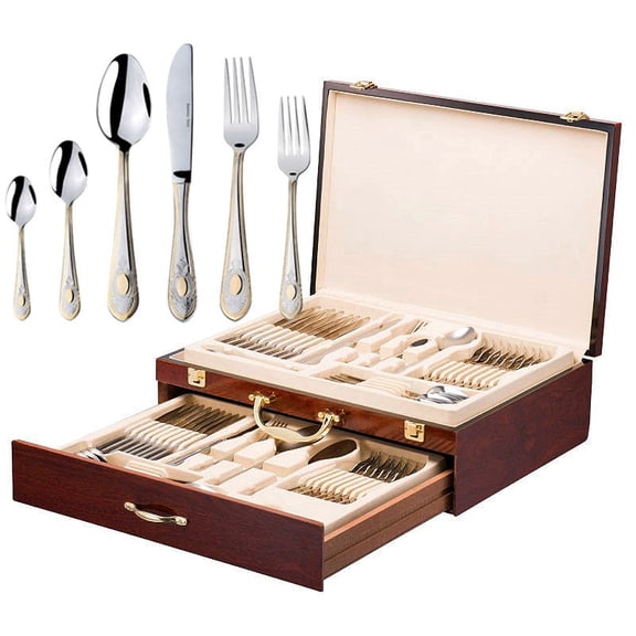 Italian Collection 'Windsor' 75-Pc Premium Flatware Set w/Wooden Storage Case