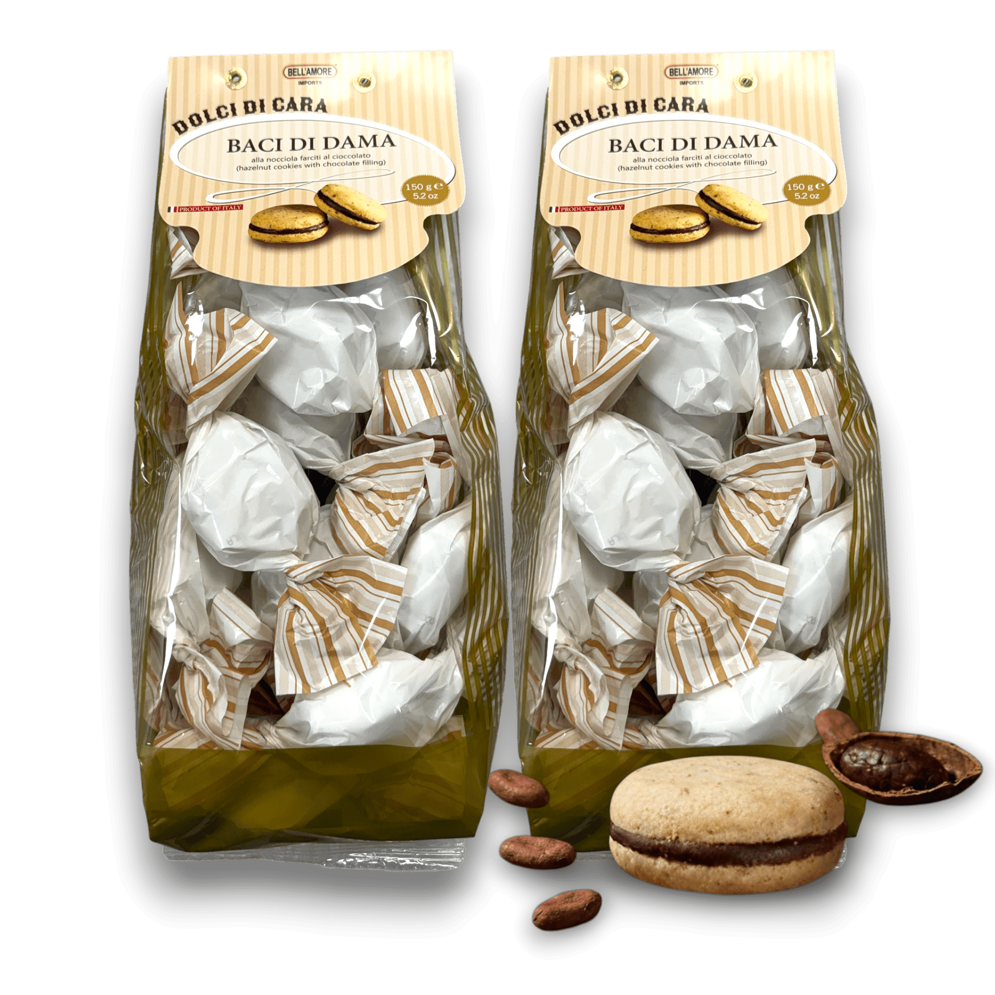 Italian Cookies, Hazelnut Cookies Filled with Rich Chocolate Filling, 300g (2 x 150g bags), Made in Italy - Baci Di Dama